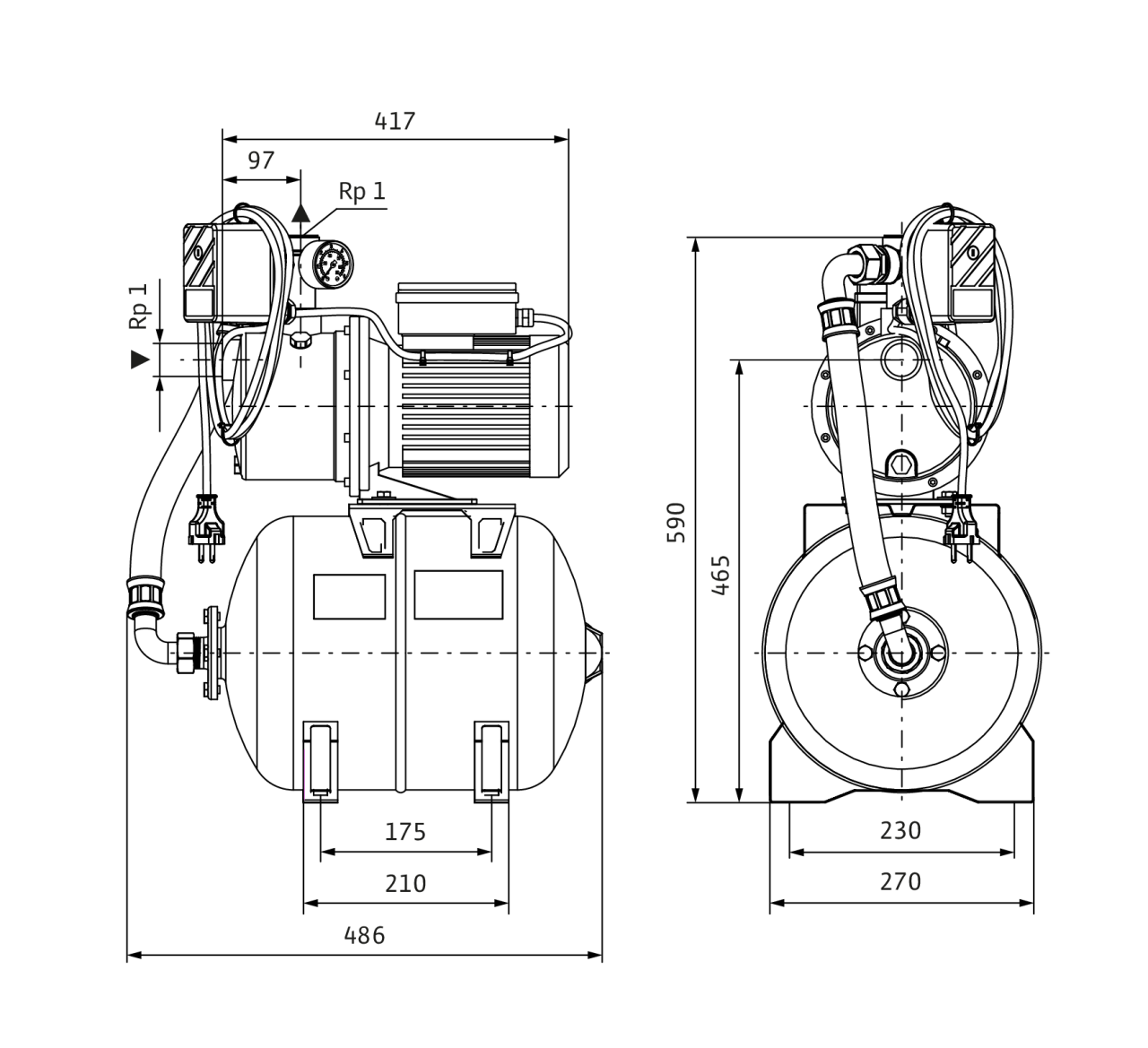 wilo185825_5 Хидрофорна система Wilo HWJ 203 X EM 24л. BUTYL (1kW)🟢 В наличност