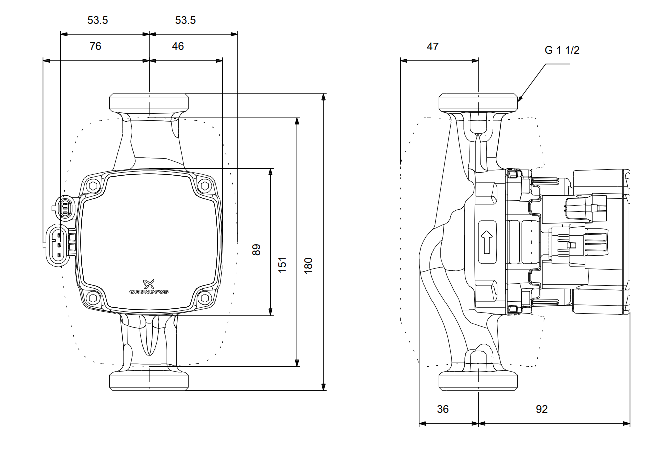 size Циркулационна помпа Grundfos ALPHA2 GO 25-75 180 AUTOADAPT 🟢 В наличност